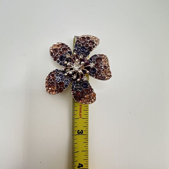 Anne Klein Brooch Flower Rhinestone Silver Tone Pin Festive Party Career - Picture 12 of 13